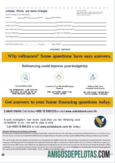 Extrato de hipoteca do Camboja Acleda Bank, 3 páginas, 3 Scr exemplo real